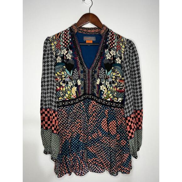 Anthropologie Bhanuni By Jyoti Womens Abstract Baby Doll Blouse Size Small - Picture 2 of 7